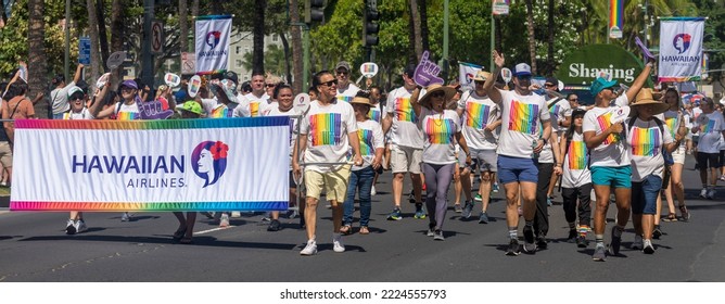 Honolulu, Hawaii, Oct 15, 2022 - Gay Pride Paraide - March By Hawaiian Airlines