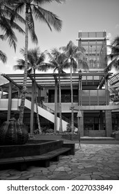 Honolulu, Hawaii, USA.  August 18, 2021.  Main courtyard and garden at the new section of Ala Moana Center.