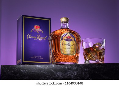 Honolulu, Hawaii/ USA - August 19, 2018: Crown Royal Is A Blended Canadian Whisky That Is 40% Alcohol By Volume,80 Proof. 