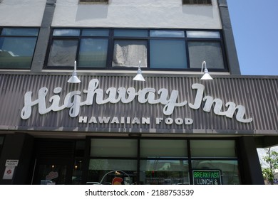 Honolulu, Hawaii, USA - August 3 2022: The Sign For Highway Inn A Hawaiian Food Restaurant In Kakaako, Honolulu.