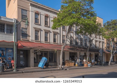 Honolulu, Hawaii, USA.  Dec. 23, 2018.  Urban Decay In Honolulu Chinatown As Businesses Close In The Presence Of A Burgeoning Homeless Problem.