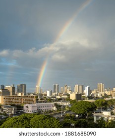 Honolulu, Hawaii, USA.  December2 4, 2020.  Hawaiian Christmas Holiday Rainbow On Oahu.