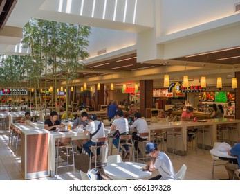Honolulu, Hawaii, USA, June 7, 2017:  Morning view of the new Ala Moana Center Food Court with many choices for food and drink.