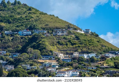Honolulu, Hawaii, USA.  March 3, 2022.  Hillside homes in the Koolau Mountain Range.