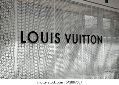 Honolulu, HI, USA - November 24, 2016: Logo of LOUIS VUITTON. Louis Vuitton is a French company specialized in fashion accessories, as well as the main brand of the industrial group.
