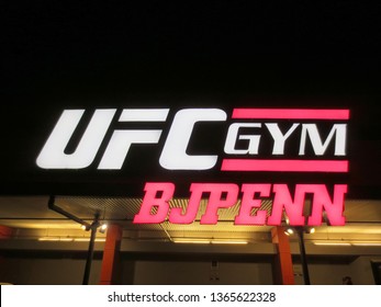 Honolulu - March 16, 2013: Sign On Exterior Of UFC Gym BJ Penn At Night In Honolulu, Hawaii. The Gym Is Part Of A Chain Franchise That Offering A Full-range Of Group Fitness Classes.