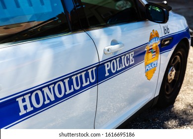 Honolulu, Oahu, Hawaii - November 04, 2019: Police Car Of The Honolulu Police Department. The HPD Has More Than 2500 Employees And Serves The Entire Island Of Oahu Covering Over 600 Square Miles