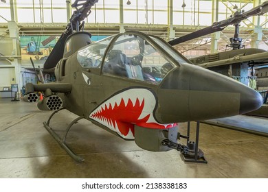 Honolulu, Oahu, Hawaii, United States - August 2016: Bell AH-1S Cobra Of 1967 In Hangar 79 Of The Pearl Harbor Aviation Museum Of Hawaii. American US Air Force Helicopter Served In Vietnam War.