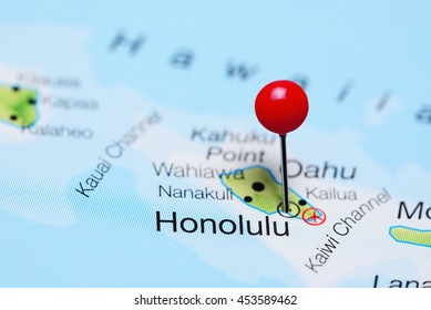 Honolulu Pinned On A Map Of Hawaii
