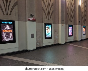 Honolulu - September 25, 2019: Row Of Movie Posters Including Rambo Last Blood, Ad Astra, Hustlers, And Downtown Abbey On Wall Located Outside The Movie Theater At The Ward Village.