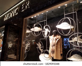 Honolulu - September 29, 2017: Outer space window display of Moncler in Ala Moana Shopping Center.