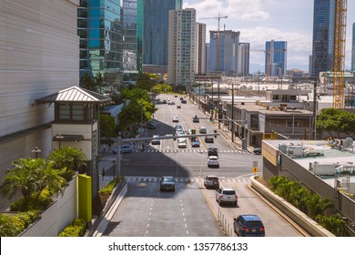 HONOLULU, USA - JUNE, 2018: View Of Business District Of Honolulu City, Hawaii