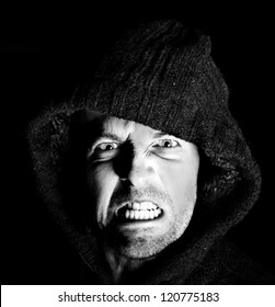 Hooded Angry Man Gritting His Teeth