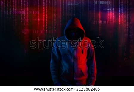 hooded hacker  with code background  security concept