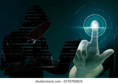 Hooded Hacker Touching Digital Fingerprint Scan - Powered by Shutterstock - Get 15% off with code: PIKWIZARD15