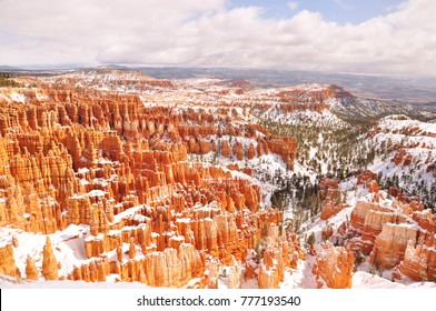 Hoodoos Or Tent Rocks Covered With Snow At Bryce Canyon National Park, In Winter Time, Utah, USA