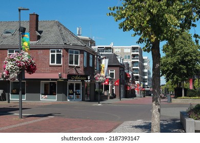 Hoogeveen, Netherlands- August 7, 2022: Main street with ADAM eatery in Hoogeveen, Netherlands