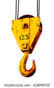 hook a crane old rusty yellow color isolated on a white background