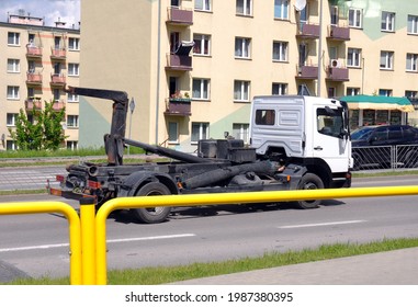 Hook Lift Truck For Scrap Containers On The Road