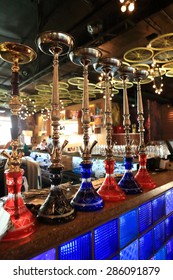 The Hookah On The Bar Counter In A Cafe