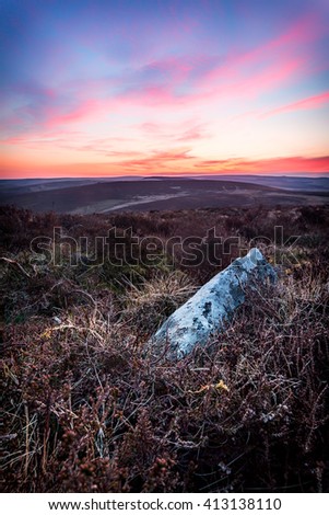 Hookney Tor sunset, Dartmoor Devon England 