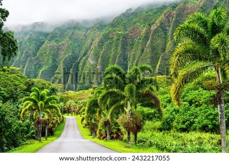 Ho'omaluhia Botanical Park views of Ko'olau mountains on Oahu - Hawaii, United States