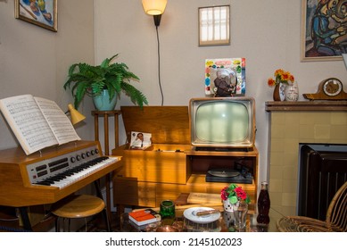 Hoorn, Netherlands, April 2022. The interior of a 1950s Dutch living room. High quality photo