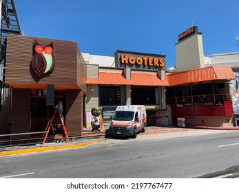 Hooters Bar And Restaurant In Cancun’s Nighttime Party Area. Cancun, Mexico, August 13th 2022