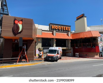 Hooters Bar And Restaurant In Cancun’s Nighttime Party Area. Cancun, Mexico, August 13th 2022