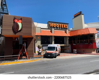 Hooters Bar And Restaurant In Cancun’s Nighttime Party Area. Cancun, Mexico, August 13th 2022