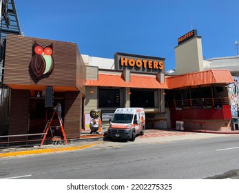 Hooters Bar And Restaurant In Cancun’s Nighttime Party Area. Cancun, Mexico, August 13th 2022