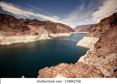 Hoover Dam in the Black Canyon of the Colorado River, between the US states of Arizona and Nevada.