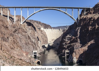 Hoover Dam bypass bridge canyon view in Nevada's Mojave desert. - Powered by Shutterstock