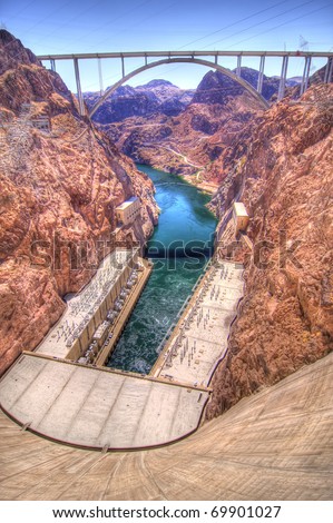 Hoover Dam Bypass bridge crosses the Colorado River downstream from the Hoover Dam