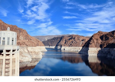 Hoover Dam, a concrete arch-gravity dam in the Black Canyon of the Colorado River - Powered by Shutterstock