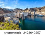 Hoover dam, Hoover Dam, dam, near Las Vegas, the water level has dropped approx. 30 m, Lake Mead, Boulder City, formerly Junction City, border Arizona, Nevada, USA