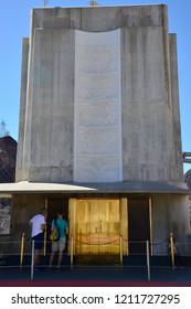 Hoover Dam, Nevada / USA - September 30, 2018: The Elevator Into The Interior Of The Hoover Dam Over The Colorado River. 