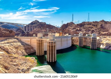 Hoover Dam and penstock towers in Colorado river at Nevada and Arizona border, USA