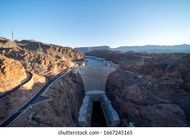 Hoover Dam Sunrise From A Bridge