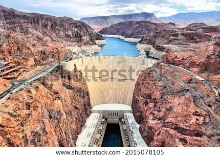 Hoover Dam in United States. Hydroelectric power station on the border of Arizona and Nevada.