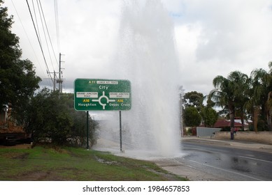 Hope Valley, Australia - June 3, 2021: Water burst pipeline damage in Adalaide metropolitain area of Soush Australia