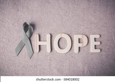 HOPE wooden letter with grey ribbon, Brain cancer awareness, Brain Tumors,Asthma awareness, Allergies and Diabetes awareness