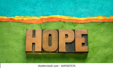 Hope Word - Word Abstract In Vintage Letterpress Wood Typeagainst Abstract Paper Landcape, Positivity, Faith And  Optimism Concept