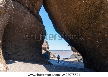 Hopewell Rocks Provincial Park in New Brunswick, Canada. Also called Flowerpots Rocks or simply the Rocks, are rock formations or sea stacks caused by tidal erosion. Sea Cave. 