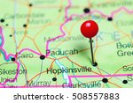 Hopkinsville pinned on a map of Kentucky, USA
