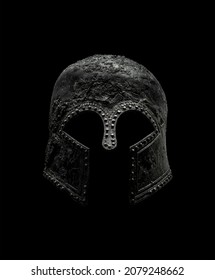 Hoplite warrior helmet photo isolated on black background