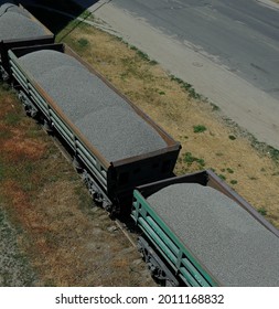 Hopper Cars Loaded Construction Gravel Top View