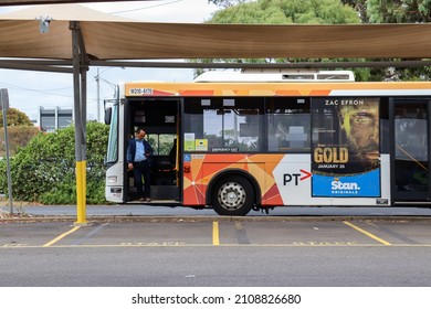 Hoppers Crossing, Vic Australia - January 18 2022: Bus In Interchange Train Station Car Park