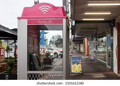Hoppers Crossing, Vic Australia - October 23 2021: Telstra air phone booth on suburban shopping street