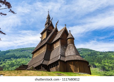 Hopperstad Stave Church.  A stave church, just outside the village of Vikori in Vik Municipality, Sogn og Fjordane county, Norway. - Shutterstock ID 1117680812